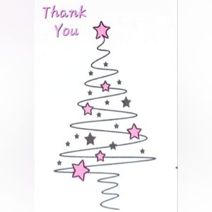 Hand Crafted Pink Black Star Basic  Holiday Tree Thank You Business Cards 50pk